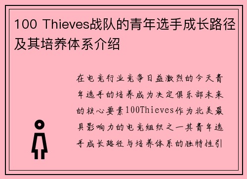 100 Thieves战队的青年选手成长路径及其培养体系介绍